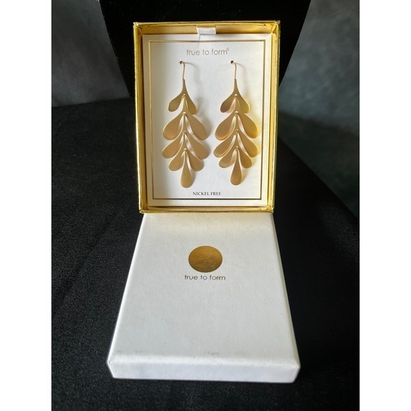 Dangle Drop Earrings in Gold Leaf Design | Nickel Free, Fashion Jewelry - Picture 4 of 4